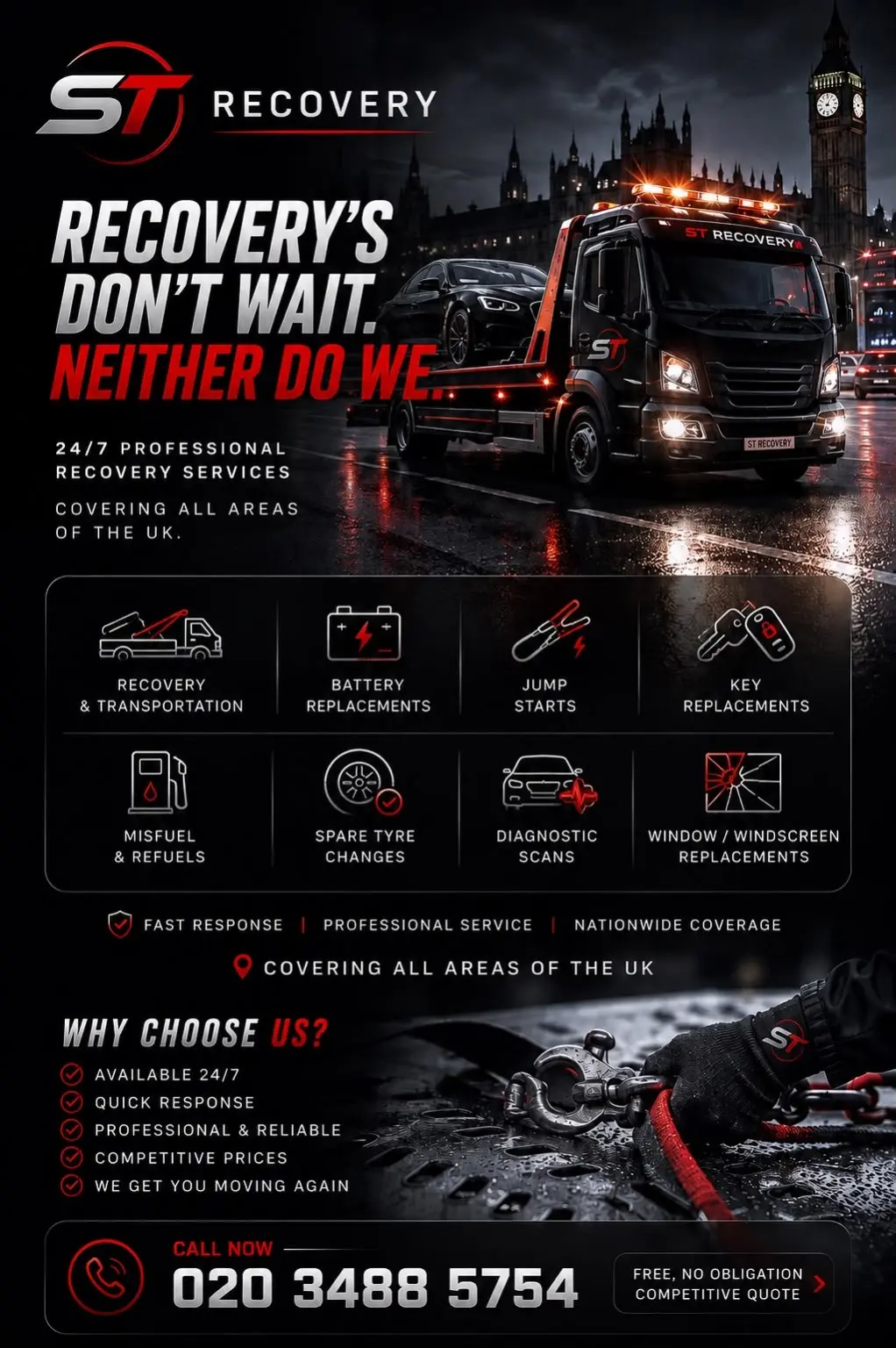 ST Recovery 24/7 recovery services leaflet